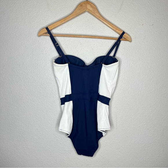 Tory Burch Lipsi Navy White Colorblock One Piece Swimsuit Vacation - Picture 3 of 10